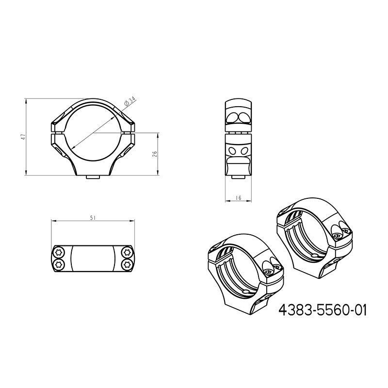 34 mm Montageringe für Zielfernrohre | lange Picatinny QD Ergo-Basis