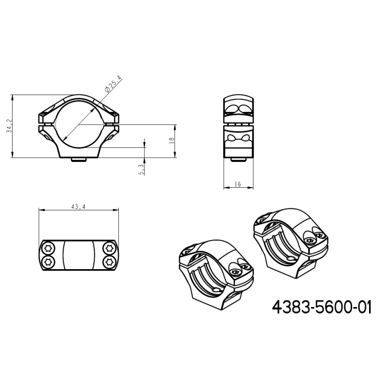 1 Zoll Montageringe für Zielfernrohre [25,4mm] | lange Picatinny QD Ergo Basis 
