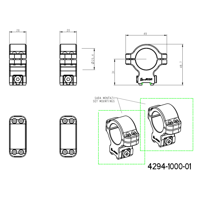 CZ 457 scope rings for dovetail | 1 inch [25.4mm] JK-N