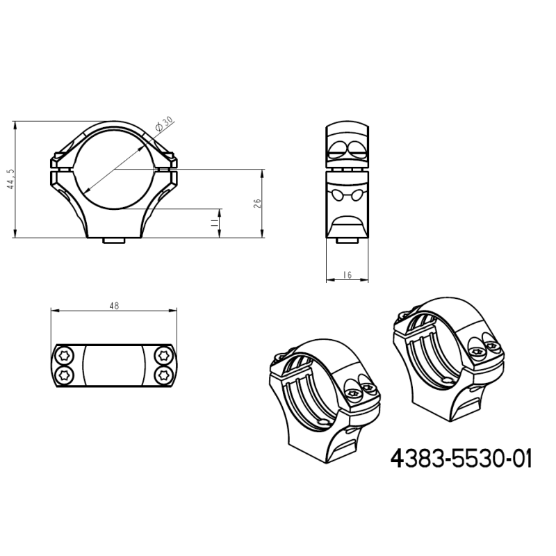 30 mm Montageringe für Zielfernrohre | lange Picatinny QD-Basis 