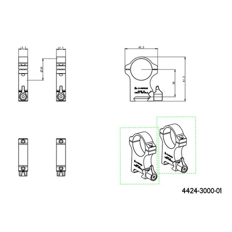30 mm Montageringe für Zielfernrohre | Picatinny-Basis mit Hebel 