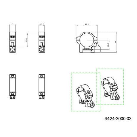 30 mm Montageringe für Zielfernrohre | Picatinny-Basis mit Hebel 